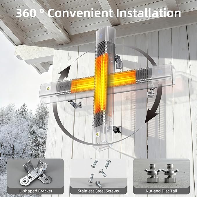 Patio Heater,1500W Outdoor Heaters,Wall Mounted Electric Heater With Remote,24H Timer,Overheat Protection,3 Heat Levels,Waterproof,Infrared Heater For Indoor,Garage,Backyard,Porch,Basement Use,Silver