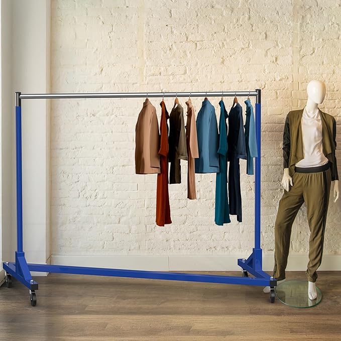 Simple Houseware Industrial Grade Z-Base Garment Rack, 500lb Load with 62 Inches Extra Long Bar, Blue