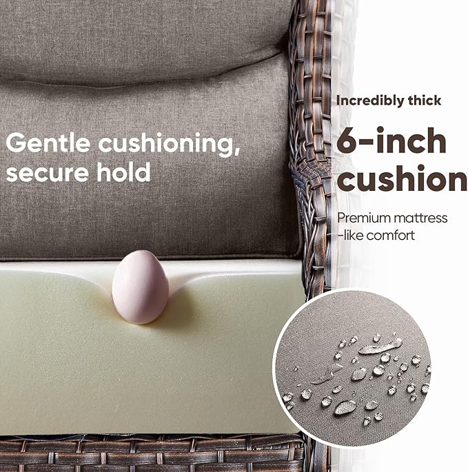Swivel Patio Chairs sofa Set of 4 with 6" Thick Cushion - Wicker Outdoor Swivel Rocker Patio Chair with Side Table, High Back Comfortable Outdoor Glider Chairs - Brown Wicker | Grey Cushions