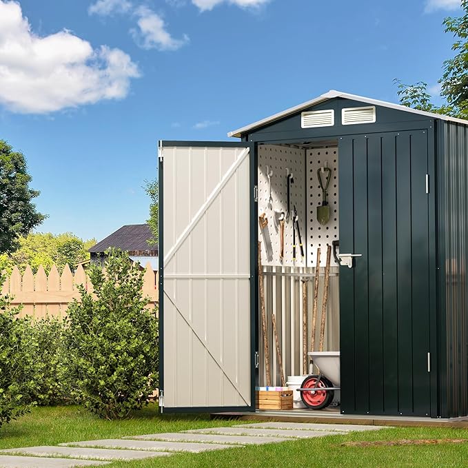 5x3X6.3FT Outdoor Steel Storage Shed with Lockable Doors and Frame Floor, Compact Small Bike Shed, Ideal for Garden, Backyard, Swimming Pool, Patio Utility and Tool Storage, Dark Blue
