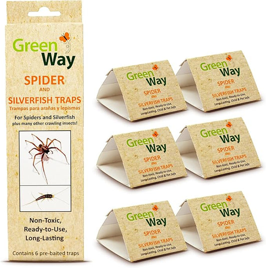 Greenway Silverfish and Spider Traps, Non-Toxic Indoor with High-Strength Glue for Safe, Effective Home Protection, 1 Pack (Includes 6 Traps)