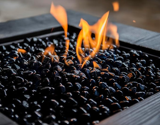 Fire Glass Diamond 1 Inch Fire Pit Glass Rocks for Propane or Gas Fire Pit 10 Pounds Onyx Black