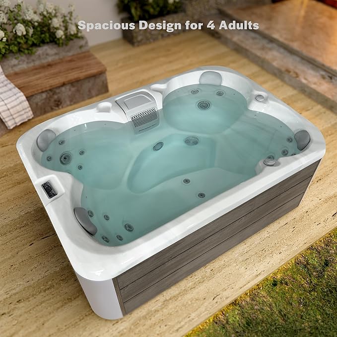 Empava Hot Tub, 4-Person Home Spa for Hydrotherapy, Arthritis & Muscle Relief |20-Jet 110V Backyard Oasis for Ultimate Recovery & Lasting Family Memories, Acrylic, 82", ETL Certified