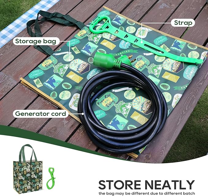 RVGUARD 4 Prong 30 Amp 75 Foot Generator Extension Cord, NEMA L14-30P/L14-30R, 125/250V Up to 7500W 10 Gauge SJTW Generator Cord with Cord Organizer, ETL Listed