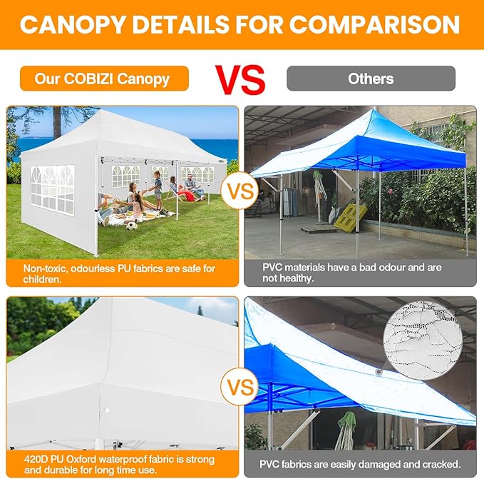 COBIZI 10x30 Pop up Canopy with Wheeled Bag & 8 Removable Sidewalls, Outdoor Canopy Waterproof Commercial Tents for Parties Wedding, with Upgrade Raised Top Cover Roller Bag, with 4 Sandbags(White)