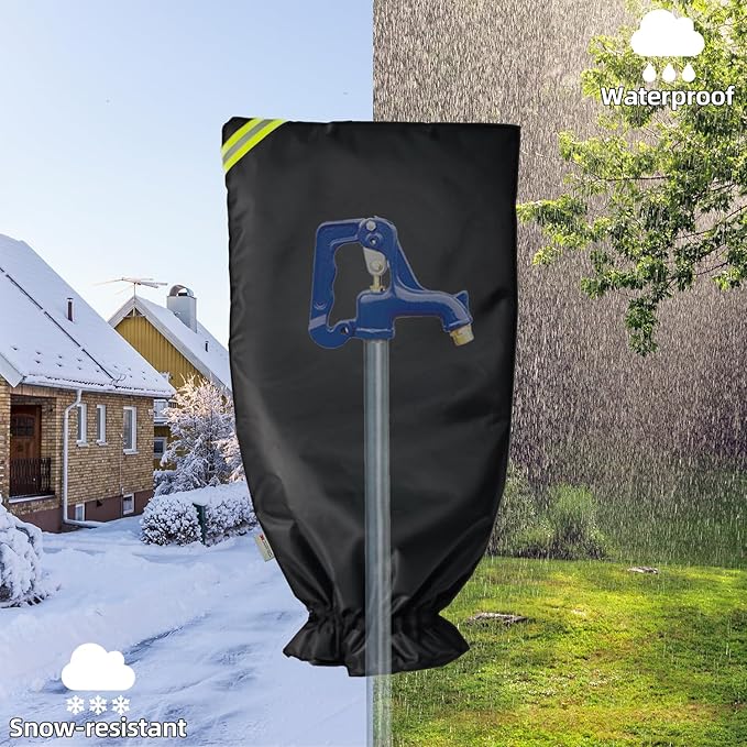 3M Thinsulate Outdoor Faucet Covers for Winter Freeze Protection, Thicker Waterproof Insulation Long Winter Sock for Outdoor Sprinkler Yard Hydrant Hose Bib Insulated Spigot Covers Black 15" x 35"