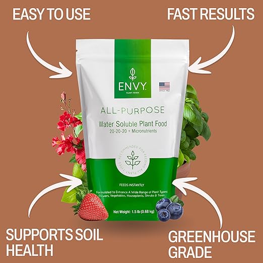 ENVY All-Purpose Plant Fertilizer, 3 Pound - Makes 300 Gallons, for Indoor and Outdoor Plants, Pet Safe, Water Soluble, Made in USA