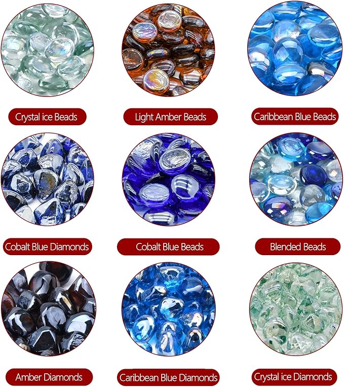 GasSaf Clear Fire Glass Beads for Outdoor Fire Pit, Fireplace, Replaces Existing Gas Logs & Lava Rocks, 3/4 Inch Glass(10 Pound)(Crystal Clear Luster)
