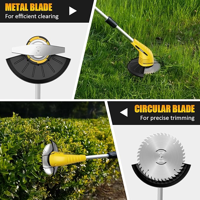 Aokia Electric Weed Wacker Cordless, 12V Battery Powered Weed Eater Cordless with Adjustable Pole (65inch), Lightweight Grass Trimmer Cutter/Edger/Mower with 2 Types Blade for Garden, Yard Lawn Work