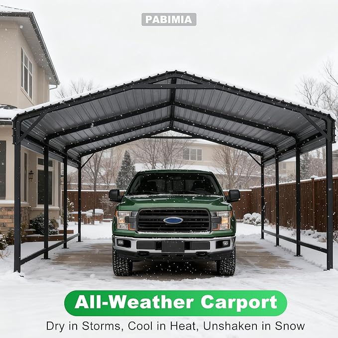 12x20 Heavy-Duty Metal Carport, Outdoor Galvanized Steel Shelter for Pickup Trucks, Motorcycles, Boats, Cars & Tractors