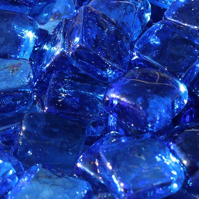 Reflective Fire Pit Glass Cubes - Professional Grade Fire Glass for Fire Pit - 1" Firepit Glass Rock - Glass Stones - Gas & Propane Fire Pit & Fireplace Glass (10 Pound, Light Blue