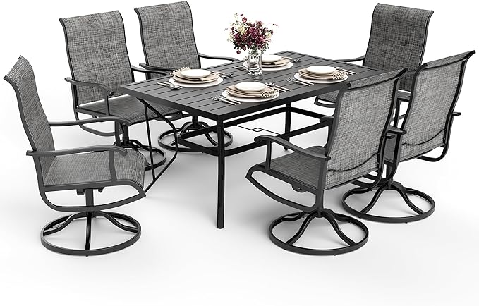 7-Piece Outdoor Dining Set, Patio Furniture Set with Textilene Swivel Chairs, Outdoor Table & 6 Chairs for Garden, Backyard, Poolside, Deck, Charcoal
