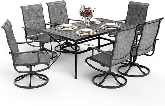 7-Piece Outdoor Dining Set, Patio Furniture Set with Textilene Swivel Chairs, Outdoor Table & 6 Chairs for Garden, Backyard, Poolside, Deck, Charcoal