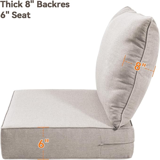 6" Thick Outdoor Cushions 24x24x6, 3-Set Deep Seat Patio Cushions with Removable Cover, Waterproof & Fade Resistant Replacement for Wicker Chair, Loveseat, Sofa - Beige