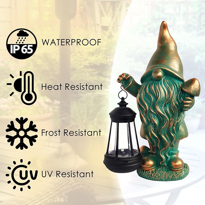 RCTTICUU Gnomes Garden Statue Outdoor Décor with Solar Lights Lantern,Gnome Solar Light Figurines Outside Decorations for Yard，Lawn Patio, Balcony, Unique Housewarming Gifts