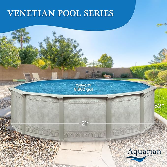 Aquarian Steel-Frame Above-Ground Pool Kit w/Pump & Leaf Skimmer, Venetian, 21'