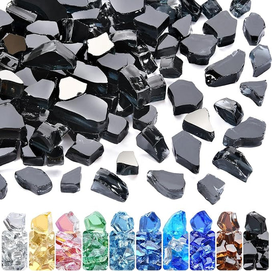 GasSaf 1/2 Inch Fire Glass Reflective Tempered Fireglass Cut Crushed FireGlass for Fire Pit, Fireplace, Replaces Existing Gas Logs & Lava Rocks (20 Pound)(Black Reflective)