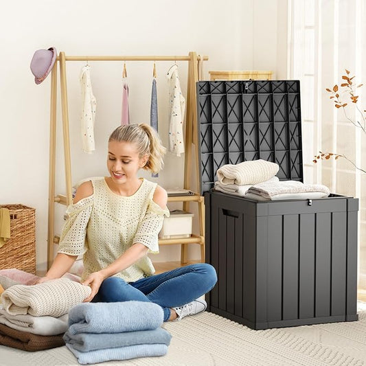 50 GallonOutdoor Storage Box,Resin Deck Boxes Waterproof, IndoorOutdoor Bin for Package Delivery, Patio Cushions, Gardening Tools, Lockable, UV Resistant
