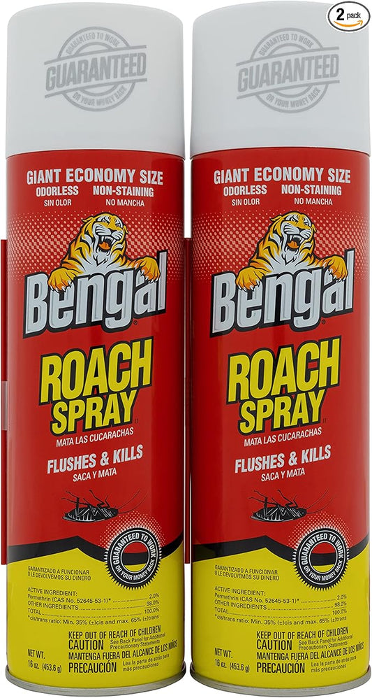 Bengal Roach Spray, Odorless Stain-Free Dry Spray, 2-Count, 16 Oz. Aerosol Cans