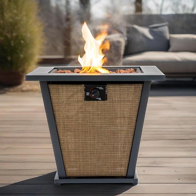 Propane Fire Pit Table, 28" Firepits for Outside, Gas Fire Pit for Outside Patio, Propane Fire Table with Rain Cover for Patio, Deck, 50000BTU, Tank Inside, Tank Not Included, Black+Brown