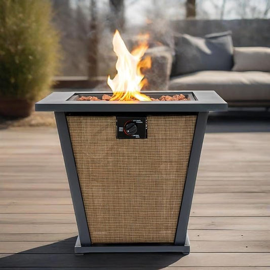 Propane Fire Pit Table, 28" Firepits for Outside, Gas Fire Pit for Outside Patio, Propane Fire Table with Rain Cover for Patio, Deck, 50000BTU, Tank Inside, Tank Not Included, Black+Brown