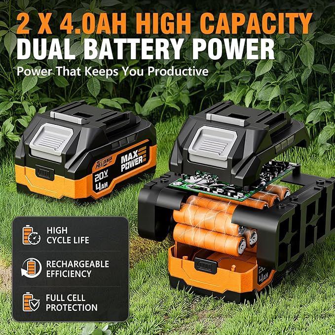 Alloyman 40V MAX Cordless String Trimmer, 2-in-1 Weed Wacker Trimmer & Edger, 2 x 4.0Ah Batteries and Fast Charger Included, 13.4Inch Electric Weed Eater for Lawn Edging, Yard, Garden
