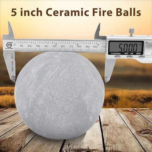 Ceramic Fire Balls, 5 Inch Set of 6 Fire Stones for Indoor & Outdoor Fire Pits or Gas Fireplaces, Reusable Decorative Landscaping and Fireplaces Accessories, Grey