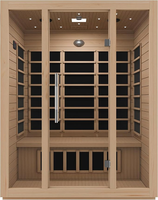 SteamSpa Home Sauna Room 3 Person Hemlock Wooden Indoor Sauna Spa - Bluetooth Speaker, FM, Radio, Oxygen bar, Heating Plate, Three Colors Lanterns, Touch Control Panel Temperature