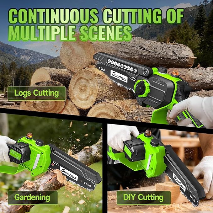 Mini Chainsaw Cordless, 6 Inch Electric Chainsaw with 2 Battery, Handheld Battery Powered Chain Saw with Auto Oiler, Gardening Tools Saw for Wood/Tree Cutting, Holiday Gifts for Men, Dad, Husband