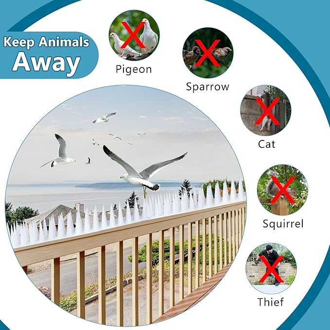 Bird Spikes,Clear,12 Pack Bird Deterrents for Outside,Keep Raccoon Squirrel Pigeon Away,Fence Spike for Garden Patio