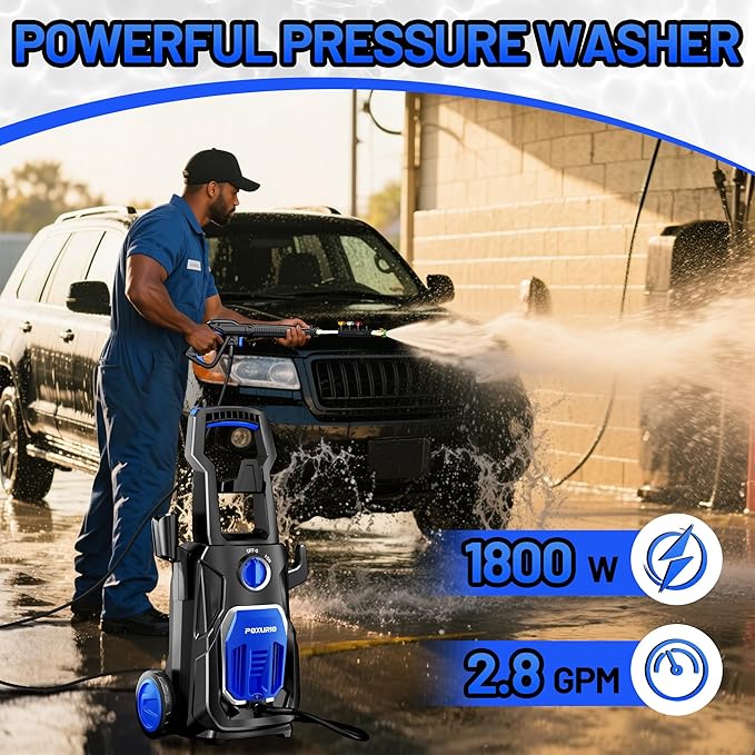 POXURIO Electric Pressure Washer, 4000PSI 2.8 GPM Power Washer with Foam Cannon 35FT Hose Electric High Pressure Washer for Fences, Patios, Decks, Patios and Cars Powerwasher