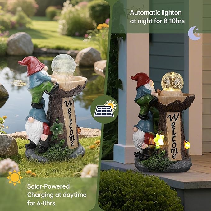 Ayadon Solar Gnome Statue Outdoor Decor, Gnome with Glowing Globe Light Figurines - for Garden Patio Yard Lawn Housewarming for Women Mom Grandma