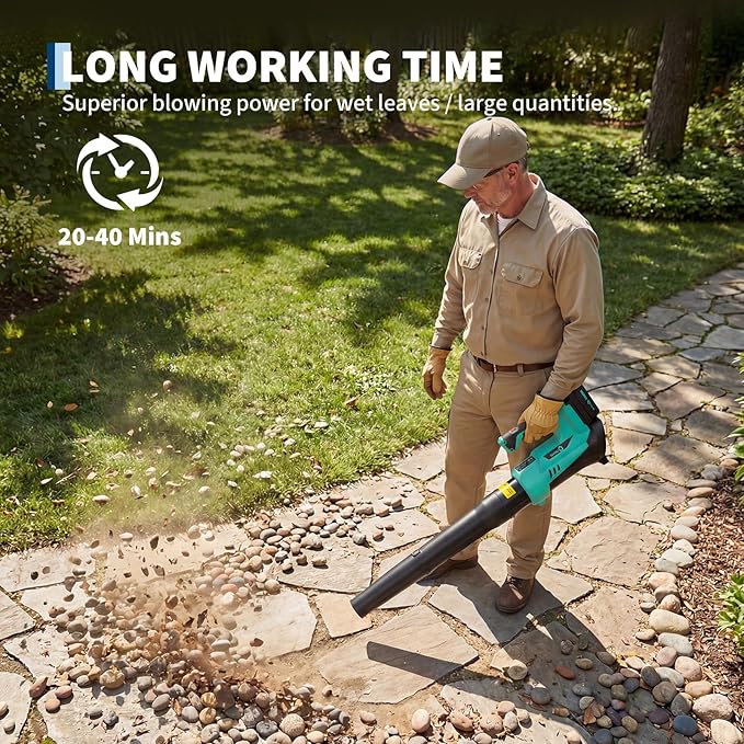 Cordless Leaf Blower - 550CFM & 150MPH, Electric Leaf Blower 2 * 2.0Ah Battery, 20V Blowers Cordless, Lightweight Battery Blowers for Lawn, Patio, Yard, Garden, Outdoor