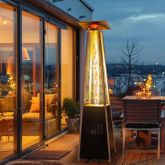 48,000 BTU Flame Pyramid Pool Heater With Cover, Triple Safety Protection with Patio Cover, Warm Glass Tube Portable Heater with Durable Wheels - Gray