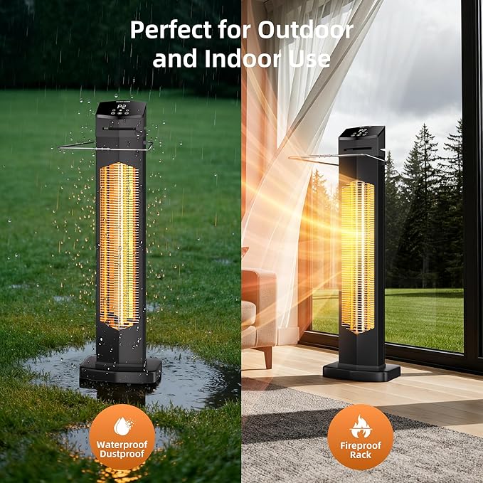 Outdoor Heaters for Patio, Electric Patio Heater with Remote, 12H Timer, IPX5 Waterproof, Tip-Over & Overheat Protection, Infrared Tower Space Heater for Indoor, Porch, Garage, Large Room