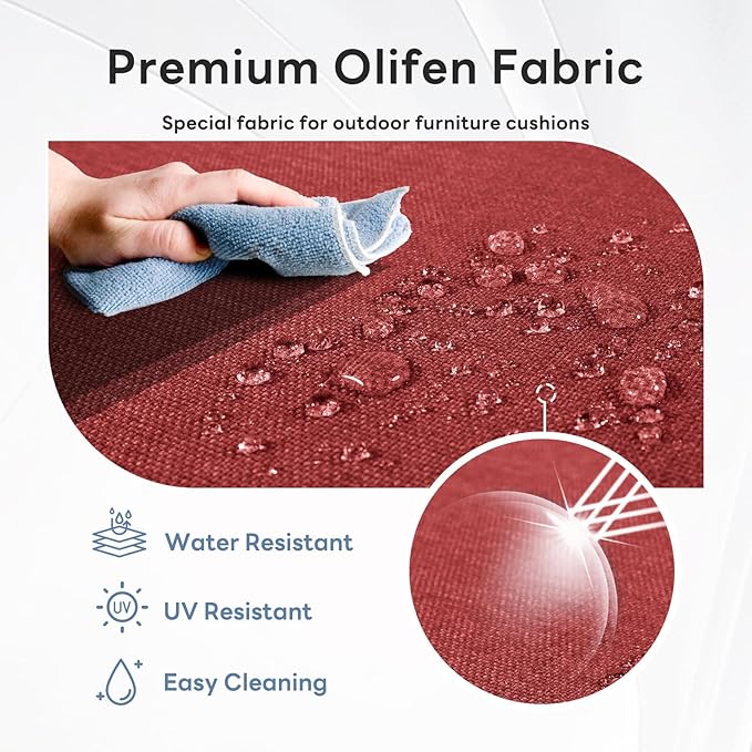 6" Thicker Outdoor Chair Cushion 3 Sets - 24" *24" *6" Waterproof Patio Furniture Cushions with Removable Cover, 28D High Density Sponge Filling Thicken Outdoor Patio Cushions - Red
