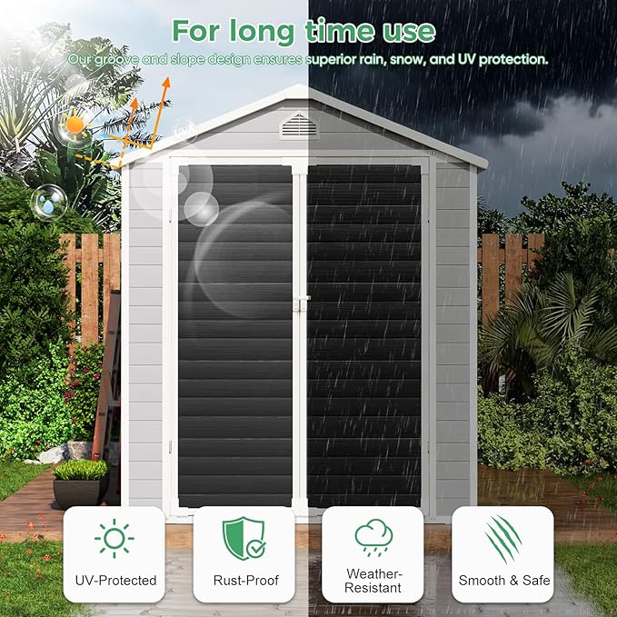6x8 FT Plastic Resin Shed with Floor, All-Weather Storage Sheds Outdoor with Floor and Window Easy to Install, Large Plastic Sheds & Outdoor Storage for Garden Backyard Patio, Dove Grey