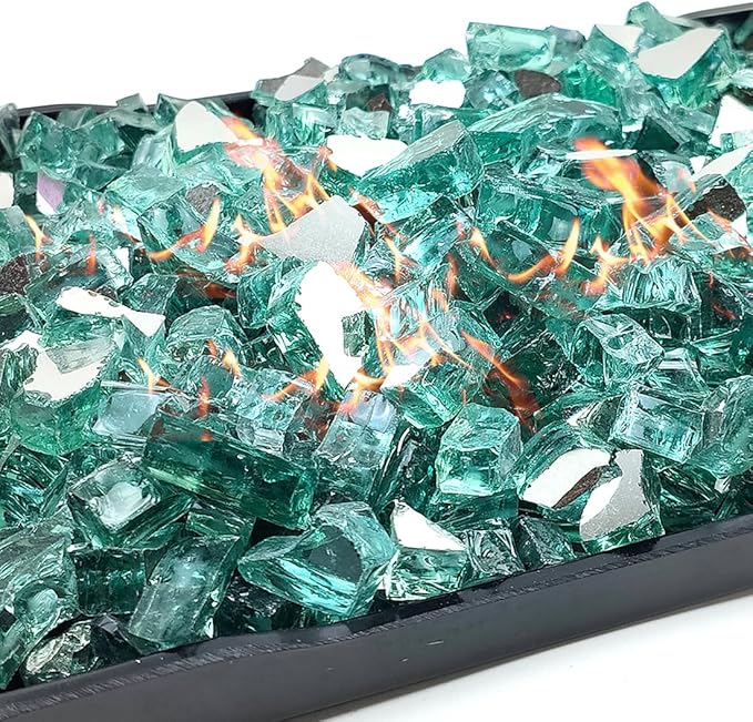 Fire Glass for Propane Fire Pit, 1/2 Inch High Reflective Fireplace Glass Rocks for Fire Pit Table, Fire Pit Glass Rocks for Outdoor Fire Table and Landscaping, 5 lbs, Light Green