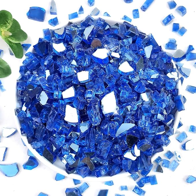 Fire Glass for Propane Fire Pit, 1/4 Inch High Reflective Fireplace Glass Rocks for Fire Pit Table, 20 lbs Fire Pit Glass Rocks for Outdoor Fire Table and Landscaping, Cobalt Blue