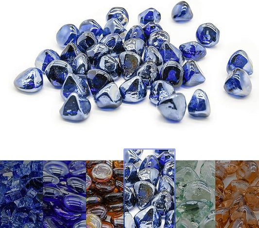 GasSaf 20-Pound 1 inch Diamonds Fire Glass for Gas or Propane Fire Pit Fireplace & Landscaping (Cobalt Blue Luster)