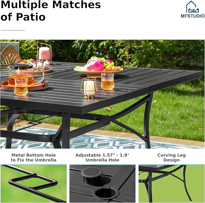MFSTUDIO 9 Pieces Outdoor Dining Set, Patio Table and Chairs for 8, Outdoor 60" Square Table with Chairs, Patio Dinng Furniture Set Wicker, Backyard, Deck