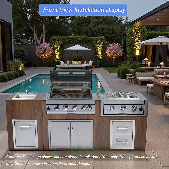 Built in Gas Grill Outdoor: 13 pcs Drop in Propane Gas Grills 32 inch BBQ 4 Burner 60000 BTU Stainless Island Barbecue Cooking Station with inserts Sink Drawer Door Rotisserie Kit Complete Set