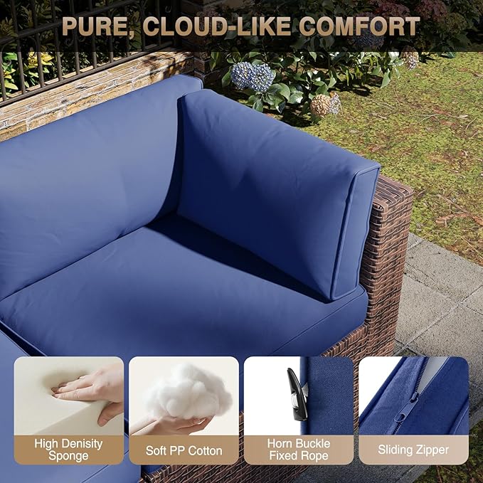 Aoxun Patio Furniture Sets, 8-Piece Outdoor Patio Furniture with 44'' Propane Gas Firepit Table, Wicker Outdoor Conversation Set Sectional Sofa for Backyard, Poolside, Garden