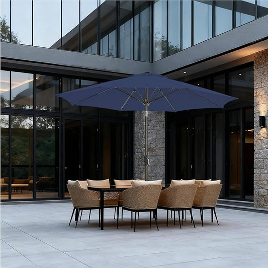 9FT Large Outdoor Patio Umbrella Market Table Umbrella-UV Resistant, Easy Push Button Tilt and Crank, 8 Sturdy Ribs Heavy-Duty Pool Umbrella for Deck, Backyard,Garden,Navy
