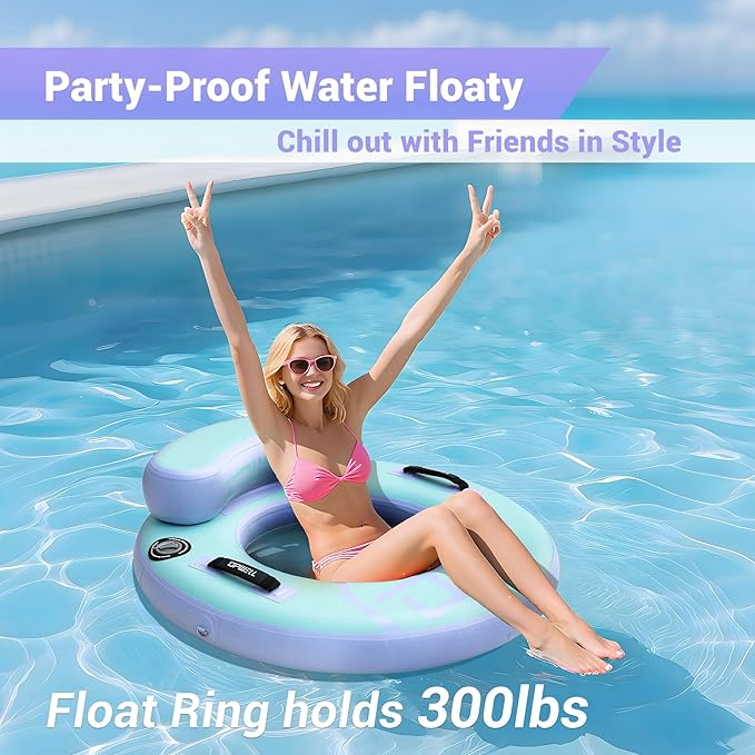 UPWELL Round Inflatable Pool Float Hammock with Backrest - Heavy Duty Mesh Mat for Adults, Tanning, Lakes and Rivers