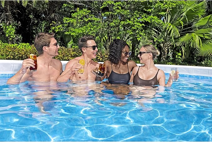 Bestway Power Steel 18' x 9' x 48" Rectangular Metal Frame Above Ground Outdoor Swimming Pool Set with 1,500 GPH Filter Pump, Ladder, and Pool Cover