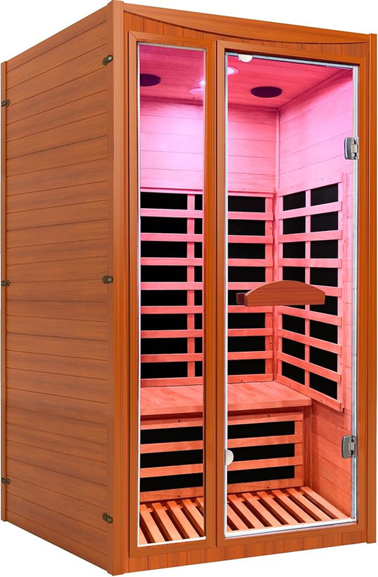 Lamar Far Infrared Sauna with Red Light Therapy, Personal Sauna for Home Spa, Low EMF, 7-Color Light & Bluetooth Speakers, 1550W, Indoor or Outdoor Use, 39.4 x 35.4 x 74.8 inches