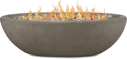 Real Flame Riverside 58" Oval Propane Fire Pit Bowl, Push-Button Ignition, Includes 28" Stainless Steel Burner, Lightweight 50,000 BTUs of Heat - Adjustable Flame Height