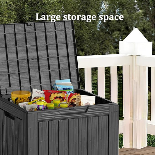 30GAL Black Outdoor Deck Box with Lock Hole - Waterproof, UV - Protected (SGS 1000plus), Ideal for Storing Patio Cushions and Garden Tools, Easy Assembly