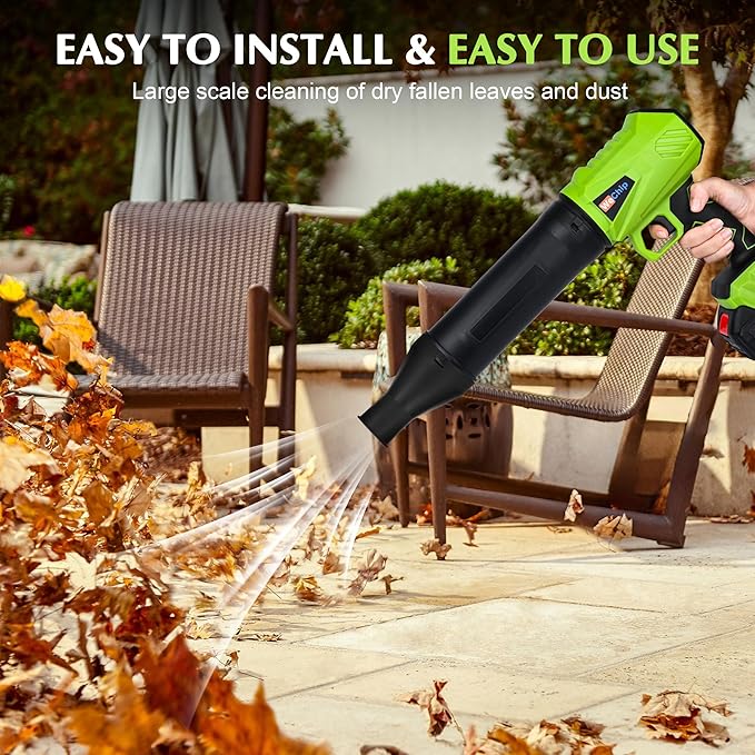 Leaf Blower Cordless 800,000 RPM with Battery and Charger,Lightweight Electric Handheld Blower with 3 Replaceable Air Nozzles Used for Lawn Care, Yard Cleaning, Snow Blower, Dust Collector (Green)